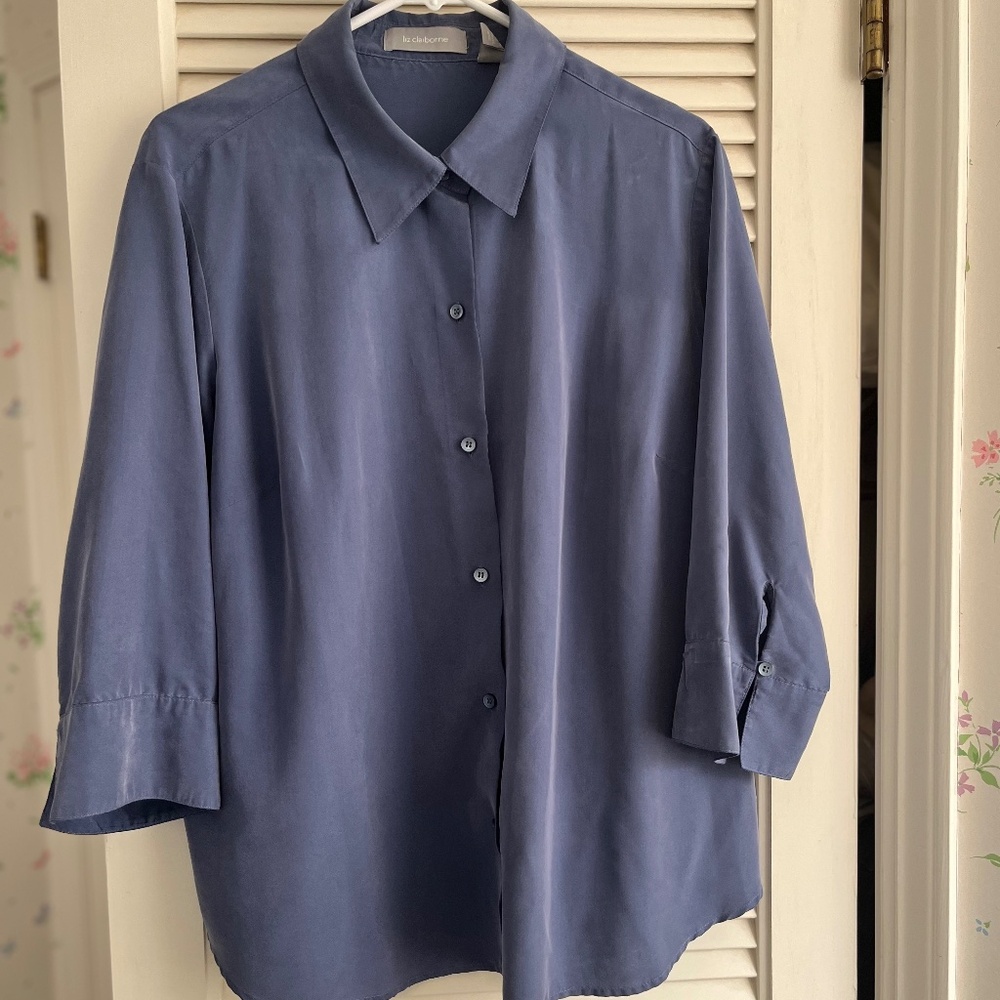 Liz Claiborne Dusty Blue Flowy Blouse/Overshirt